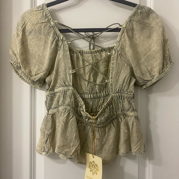 SOLD! Rebellion Again Criss-Cross Lace Up Backless Ruffle Hem Peplum Crop Top M - Picture 10 of 16